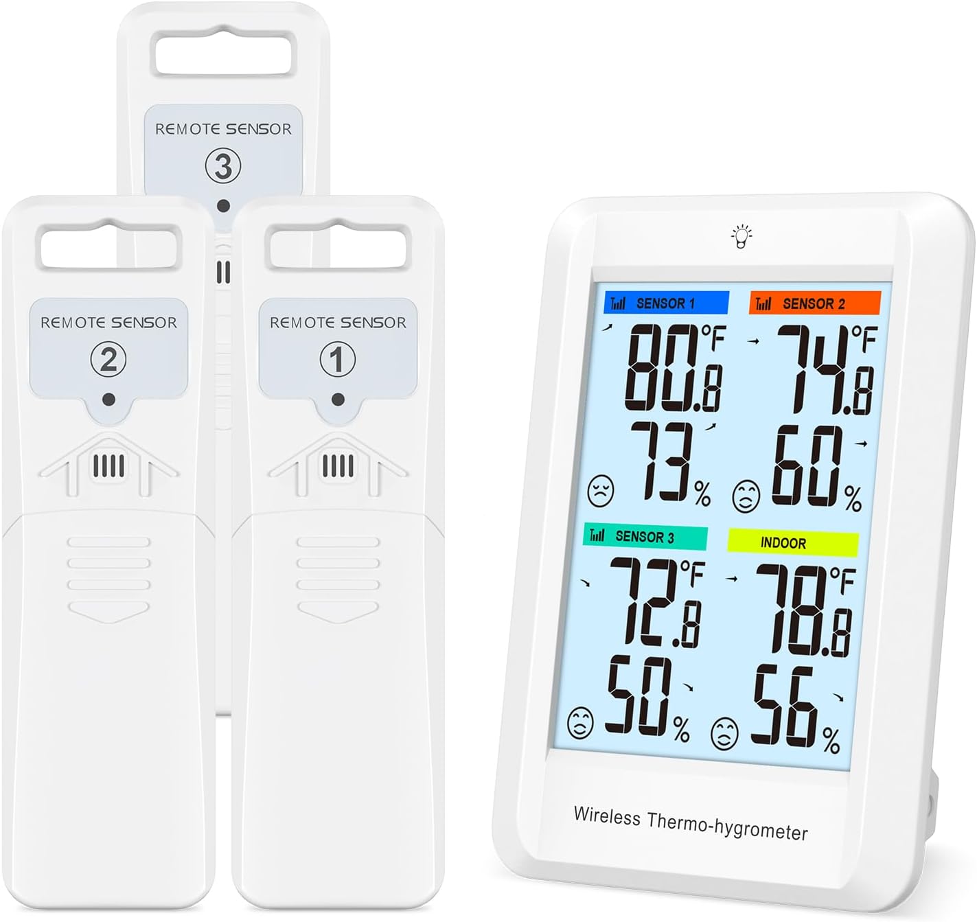 Brifit Thermometer Hygrometer with 3 Sensors, Digital Indoor Outdoor Thermometer with Large LCD Display, Mood Thermometer, Connected Thermometer with ℃/℉, MIN/MAX for Office, Home, Greenhouse