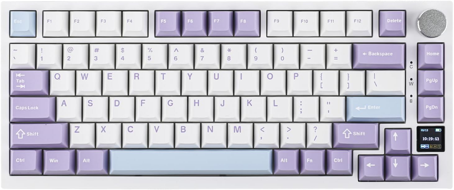 EPOMAKER Ajazz AK820 Pro 75% Gasket Mechanical Keyboard, Wireless/BT/USB, RGB Backlit, TFT Screen, Soundproofing Foam for PC/Mac/Win,QWERTY (White Purple, Ajazz Flying Fish Switch)