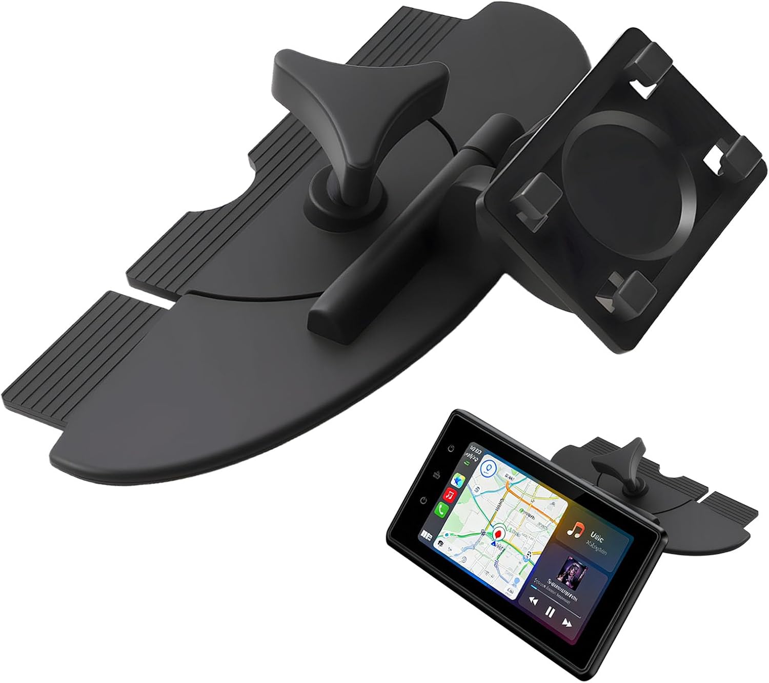 carplay cd slot holder for carplay screen, 17mm ball adapter universal gps holder, cd holder removable 360° slot, car phone holder cd slot for 7-10 inch carplay car radio gps