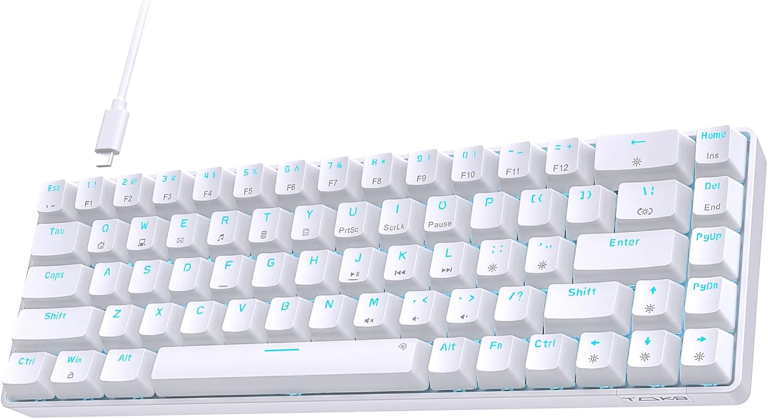 TMKB Mechanical Gaming Keyboard, T68SE 60% Mini Compact USB Wired Gaming Keyboard, US QWERTY Layout Blue Switches Anti-Ghosting Keyboard for Computer PC Windows/Laptop/Mac OS, White