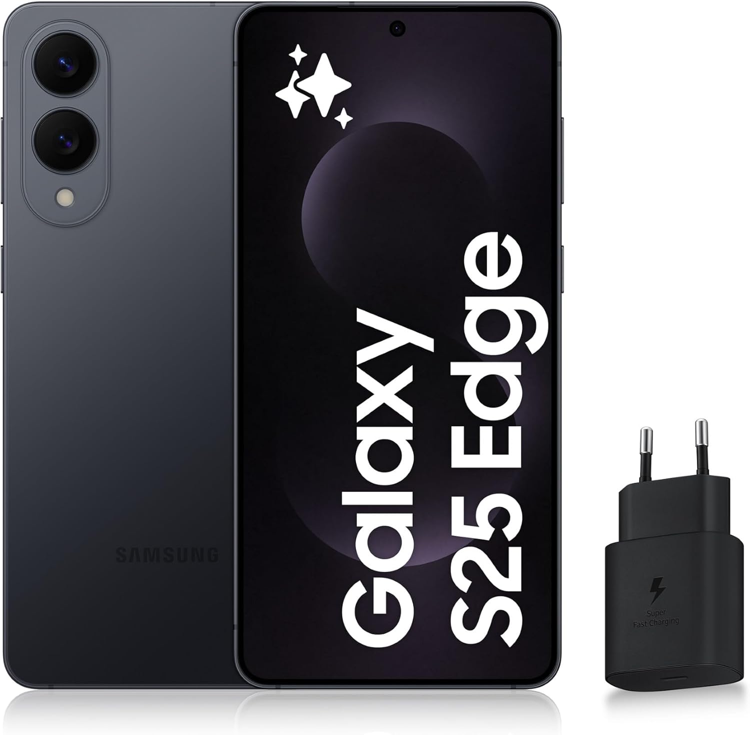 Samsung Galaxy S25 Edge, Android 5G Smartphone with Galaxy AI, 256GB, 25W Fast Mains Charger Included, Unlocked Smartphone, Absolute Titanium Black, FR Version