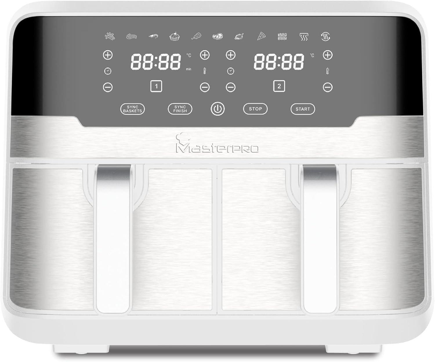 MasterPRO Rocket Duo 900 | Friteuse Double sans huile | Blanc | Capacité de 9 L et puissance de 2100 W | Écran tactile LED et panier antiadhésif | Friteuse à air chaud | 11 Fonctions en 1