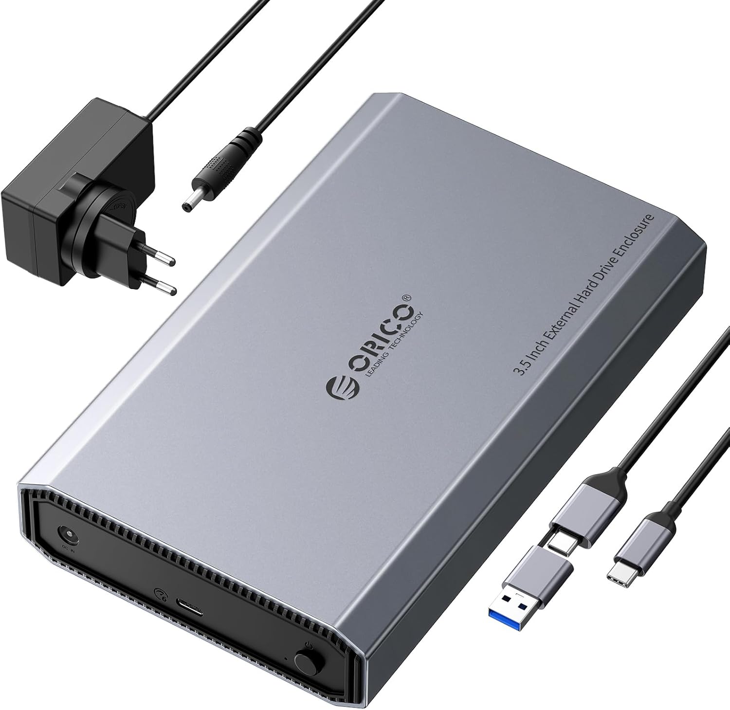 ORICO Aluminum Hard Drive Enclosure 3.5 USB-C 3.2 Gen 2 6Gbps External HDD Enclosure for 3.5/2.5 Inch SATA HDD SSD up to 20TB, 2 in 1 USB C/A Cable, 12V 2A Adapter Included (DD35C3)