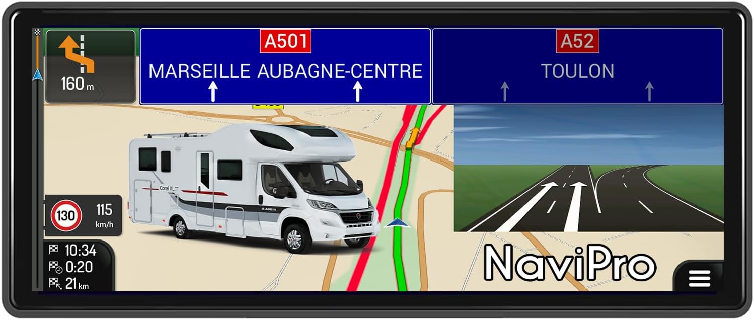 Max 10 Inch Camping Car GPS for Motorhome, Navigation Europe and Morocco, Camping Areas, Free Lifetime Updates