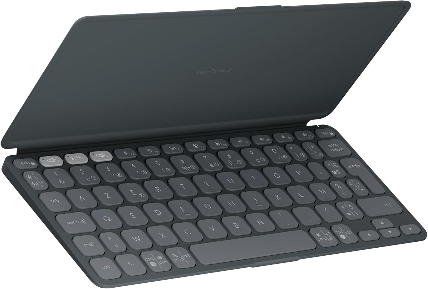 Logitech Keys-To-Go 2, Portable Bluetooth Keyboard for Tablet with Built-in Cover, Ultra-Slim Compact Wireless Keyboard for Windows, Android, Linux, iPad, iPhone, Mac, Apple TV, AZERTY FR -Graphite