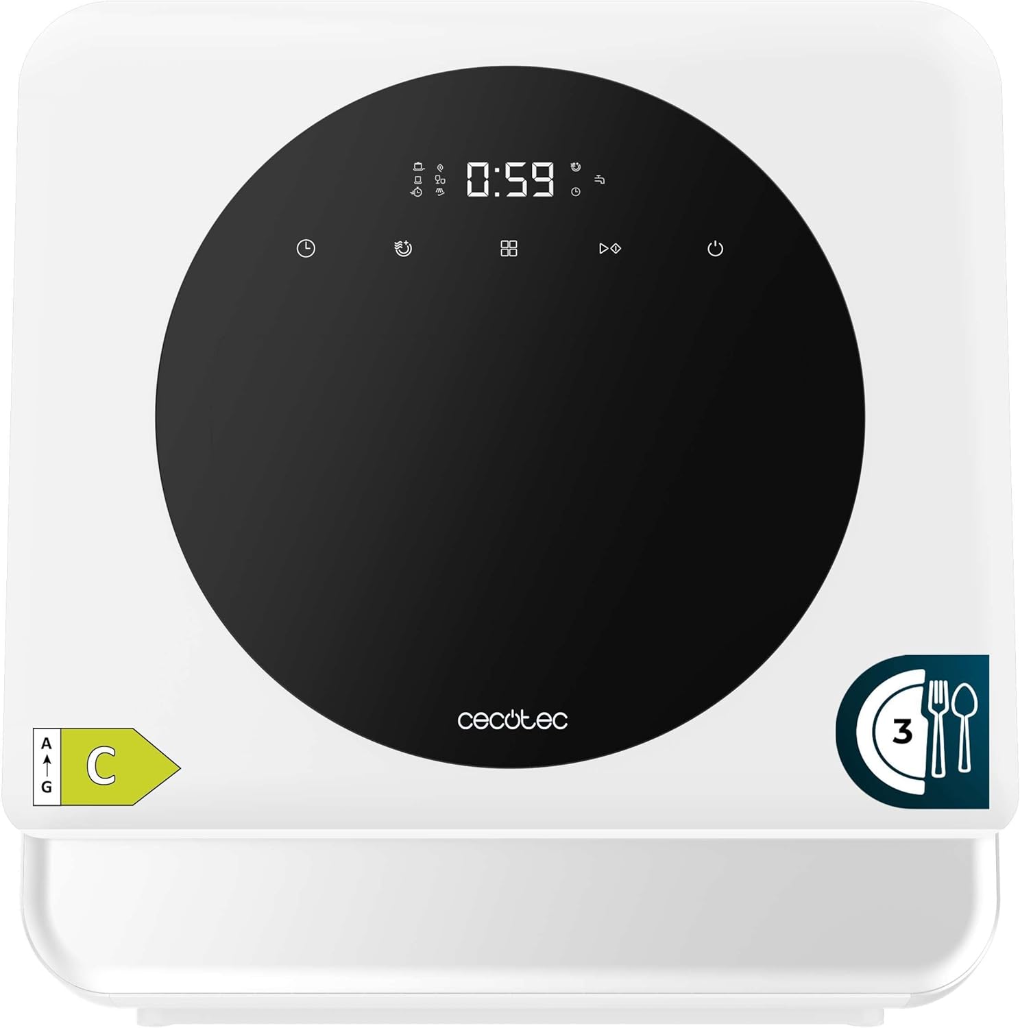 Cecotec Bolero Aguazero 1150 Compact Dishwasher Free Tabletop Installation. 3 Cutlery, Low Consumption, 6 Programs, Touch Control Panel, Long Storage and Delay Start Functions, White