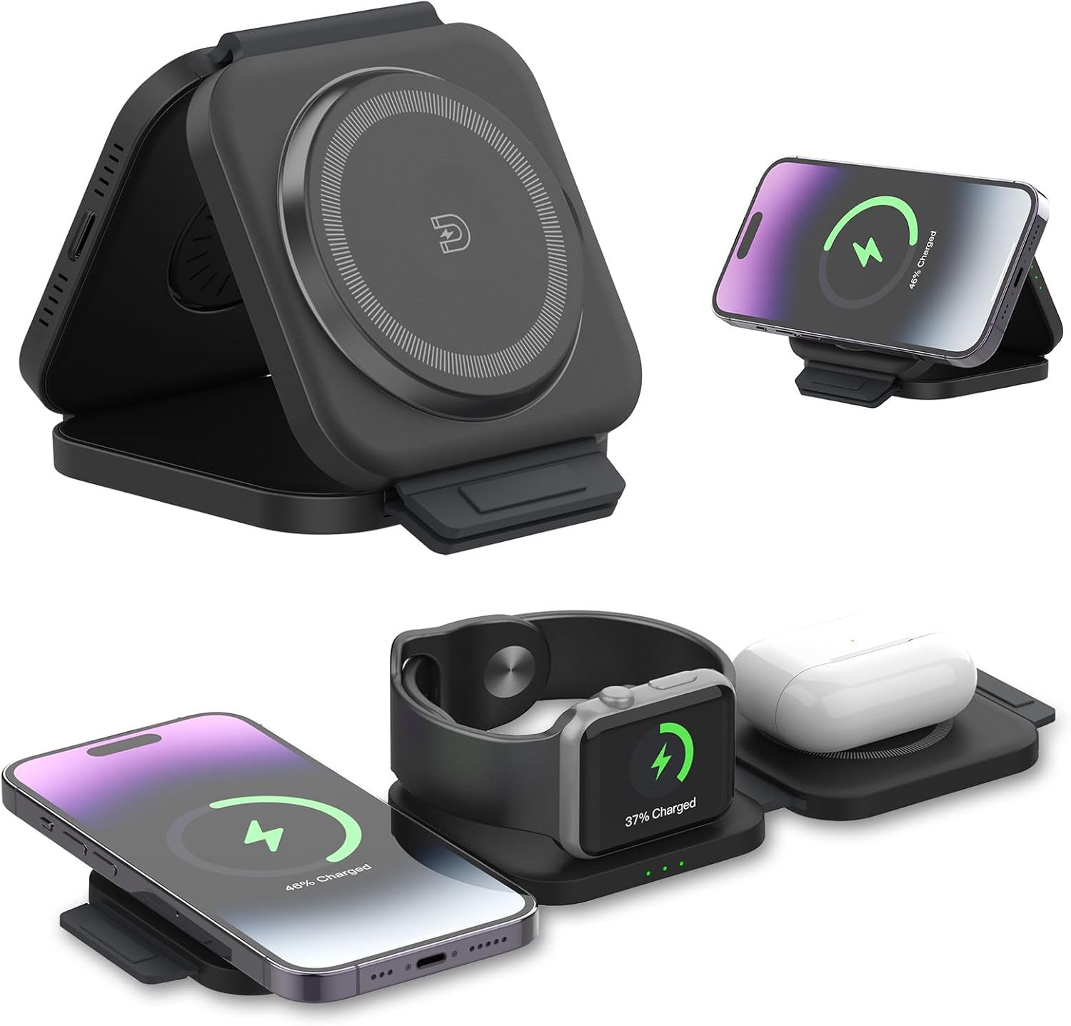 【Upgrade Qi2】 Magsafe Induction iPhone Charger - Universal 25W Max Charging Station Apple Samsung Xiaomi 3 in 1 Wireless Charger iPhone 16 15 14 13 12 11 X XS XR 8 Series, Apple Watch 10-2 Series