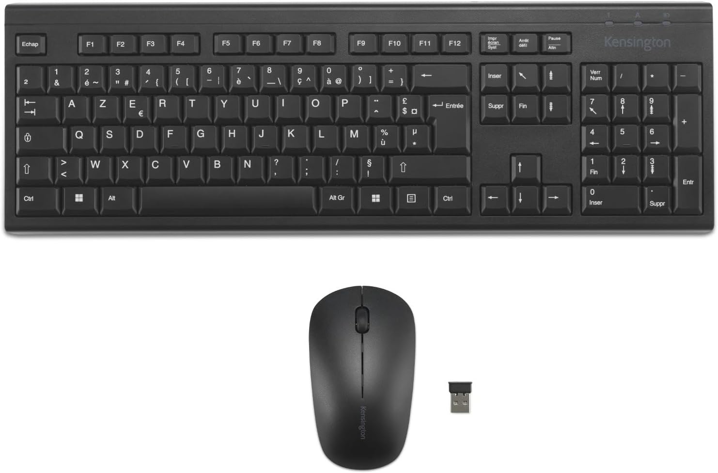 Kensington KM150 EQ Wireless Keyboard and Mouse Set for Windows and MacOS, 2.4GHz Nano USB Receiver, Full Size Keypad Keyboard, Silent Click Mouse 1200 DPI Black K75562FR