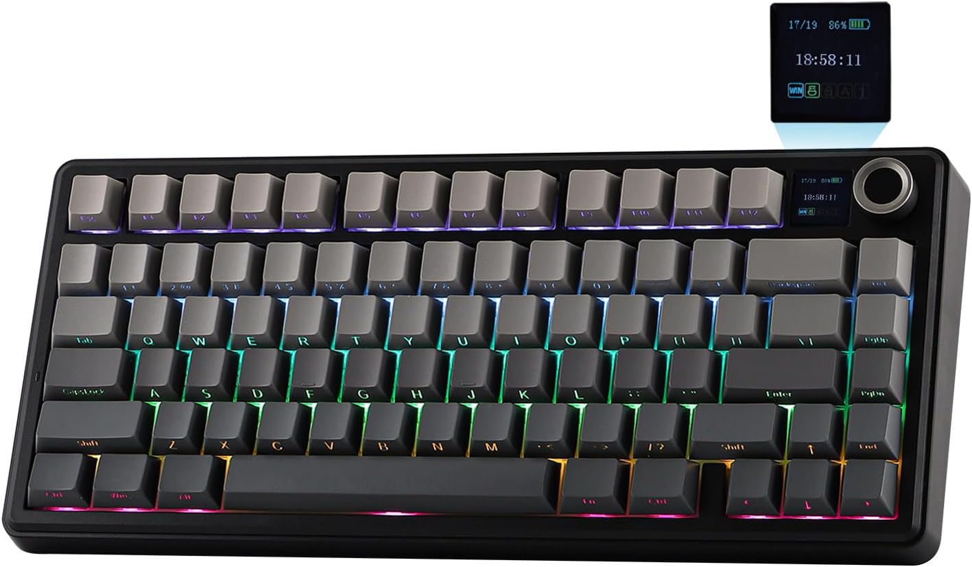 EPOMAKER X Aula F75 Max Wireless Mechanical Keyboard with TFT Screen and Button, 75% Joint Gaming Keyboard, Hot Swappable, RGB, QWERTY, for PC/Mac/Linux (Black, Reaper Switch)