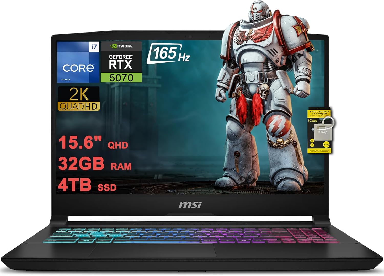 msi Katana 15 HX Gaming Laptop 15.6" QHD IPS 165Hz (100% DCI-P3) Intel 16-Core i7-14650HX (Beats i9-12900H) 32GB RAM 4TB SSD GeForce RTX 5070 DLSS4 (up to 798 AI Tops) RGB