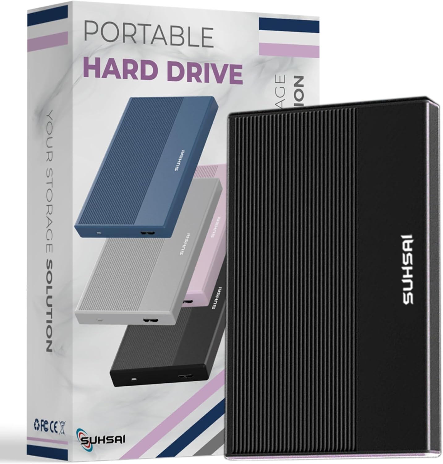 SUHSAI External Hard Drive 500GB HDD Data Backup - 2.5" Memory Expansion Portable USB 3.0 Hard Drive Compatible with Mac, Desktop, PC, PS4, PS5, Game Console (Black)
