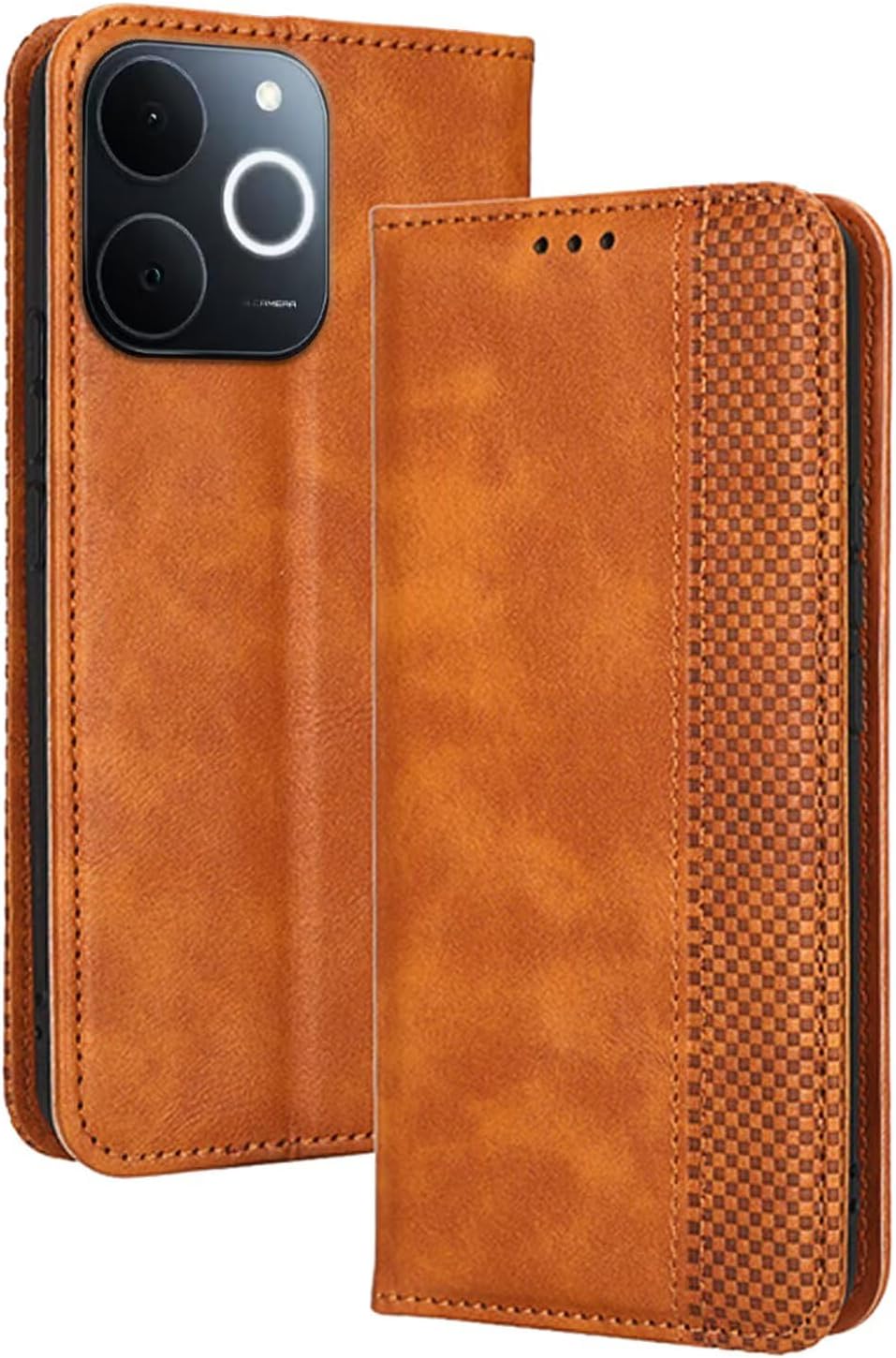 Topme Case for Realme Note 70T (6.74 inches) Leather Phone Case with Elegant Textured Card Slot. Brown
