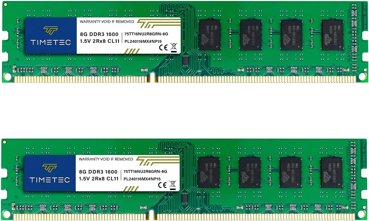 Timetec 16GB KIT(2x8GB) DDR3 1600MHz (DDR3-1600) PC3-12800 (PC3-12800U) Non-ECC Unbuffered 1.5V CL11 2Rx8 Dual Row 240 Pin UDIMM RAM (SDRAM)