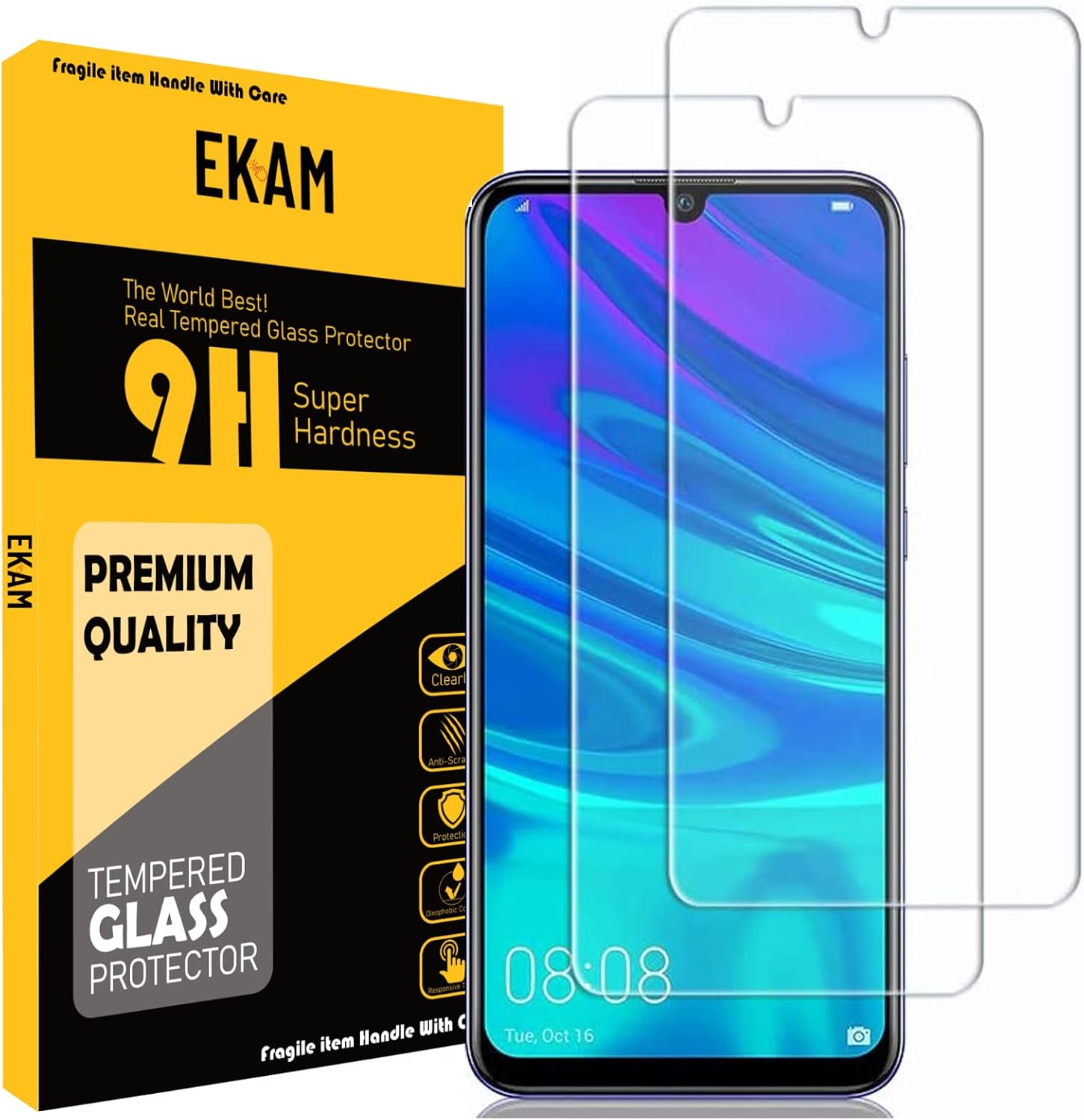 2 x Huawei P Smart 2019 Screen Protector, Honor 10 Lite HD Transparent Easy Bubble-Free Installation Tempered Glass Screen Protector Designed for Huawei P Smart 2019 [Pack of 2]
