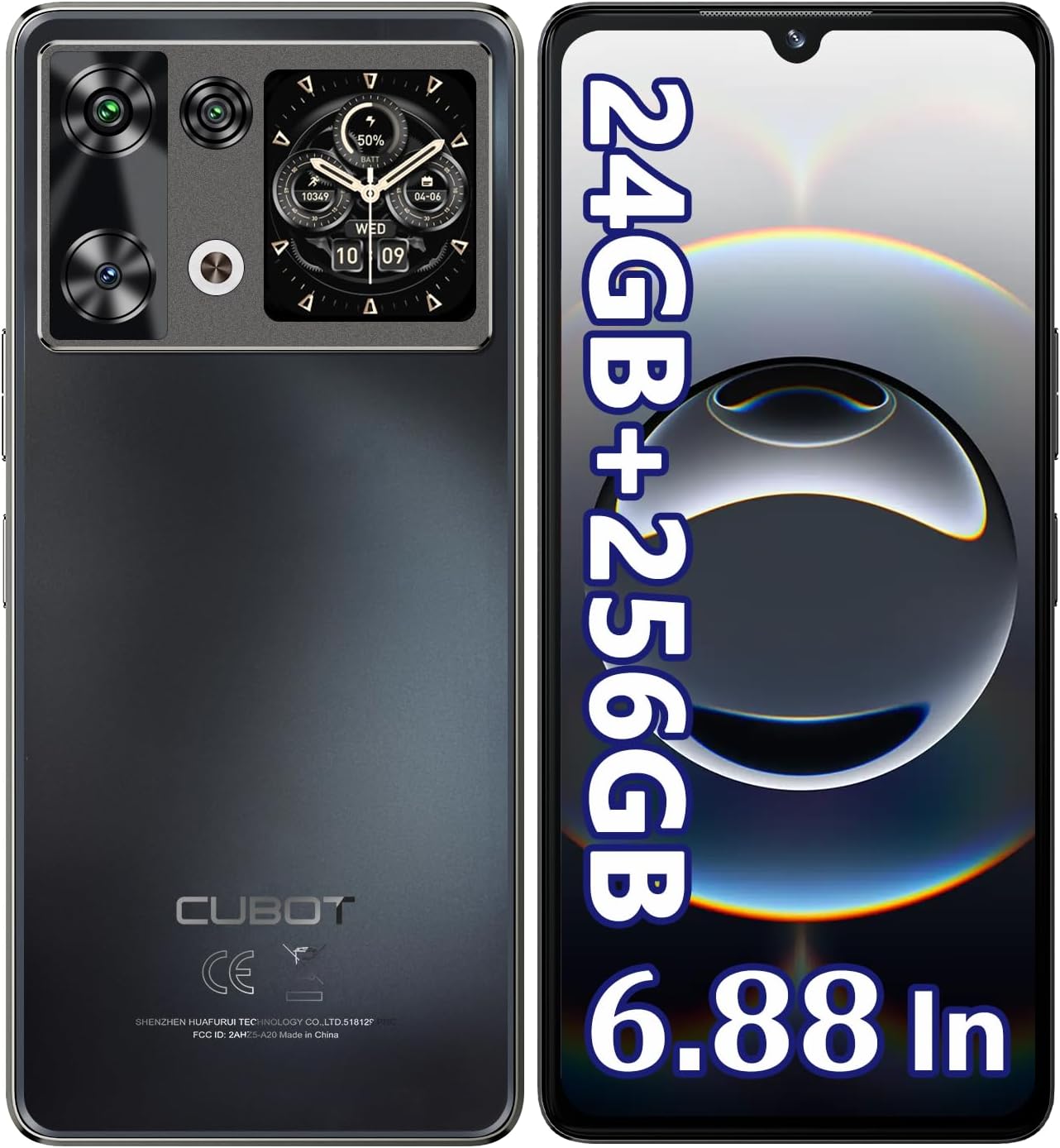 CUBOT P90 Mobile Phone Android 15, 24(12+12) GB+256GB/1TB, 6.88"+1.72" 120Hz Rear Screen, 64MP+16MP Smartphone Cheap, 5100mAh Cheap Phone, 4G Doble SIM/GPS/NFC/OTG/MTK G100