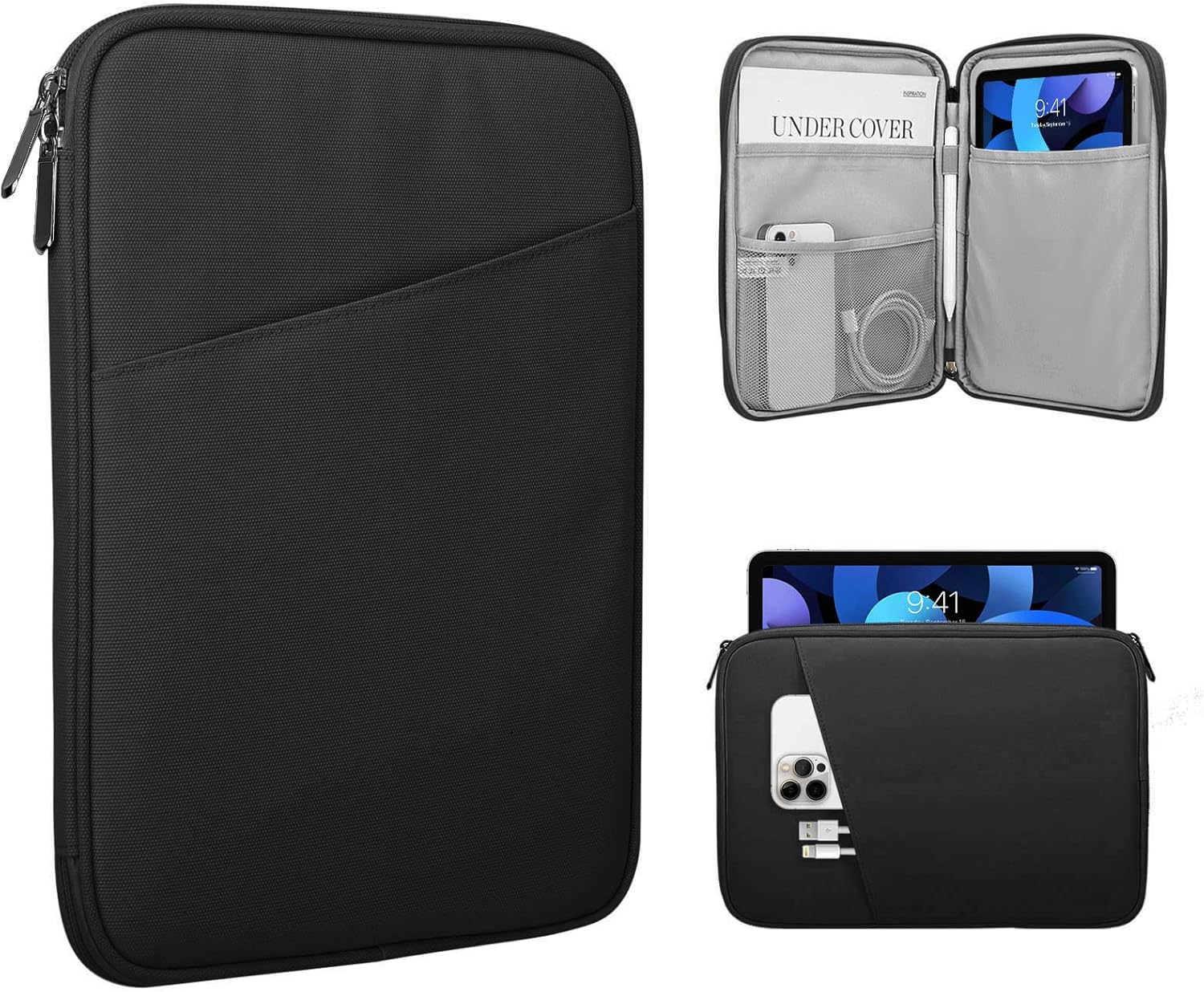 TiMOVO 9-11" Tablet Case, Compatible with iPad 11" A16 2025, iPad 10.9"/10.2"/Air 11" 5th/4th Gen 10.9", Galaxy Tab A9+/A11 Plus 11", Protective Bag with Pocket, Black