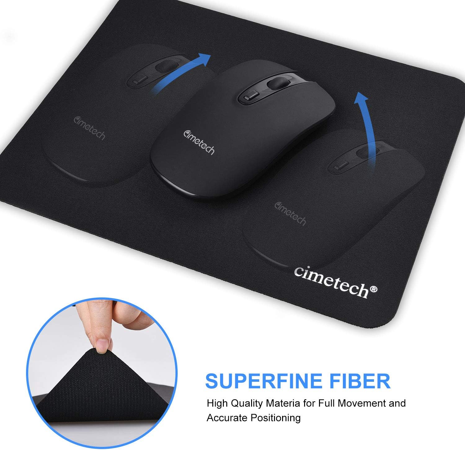 cimetech Mousepad Desk Mousepad 23 x 18 cm Ultra Thin Non-Slip Rubber Base Washable Improved Speed and Accuracy for PC, Computer, Work – Black