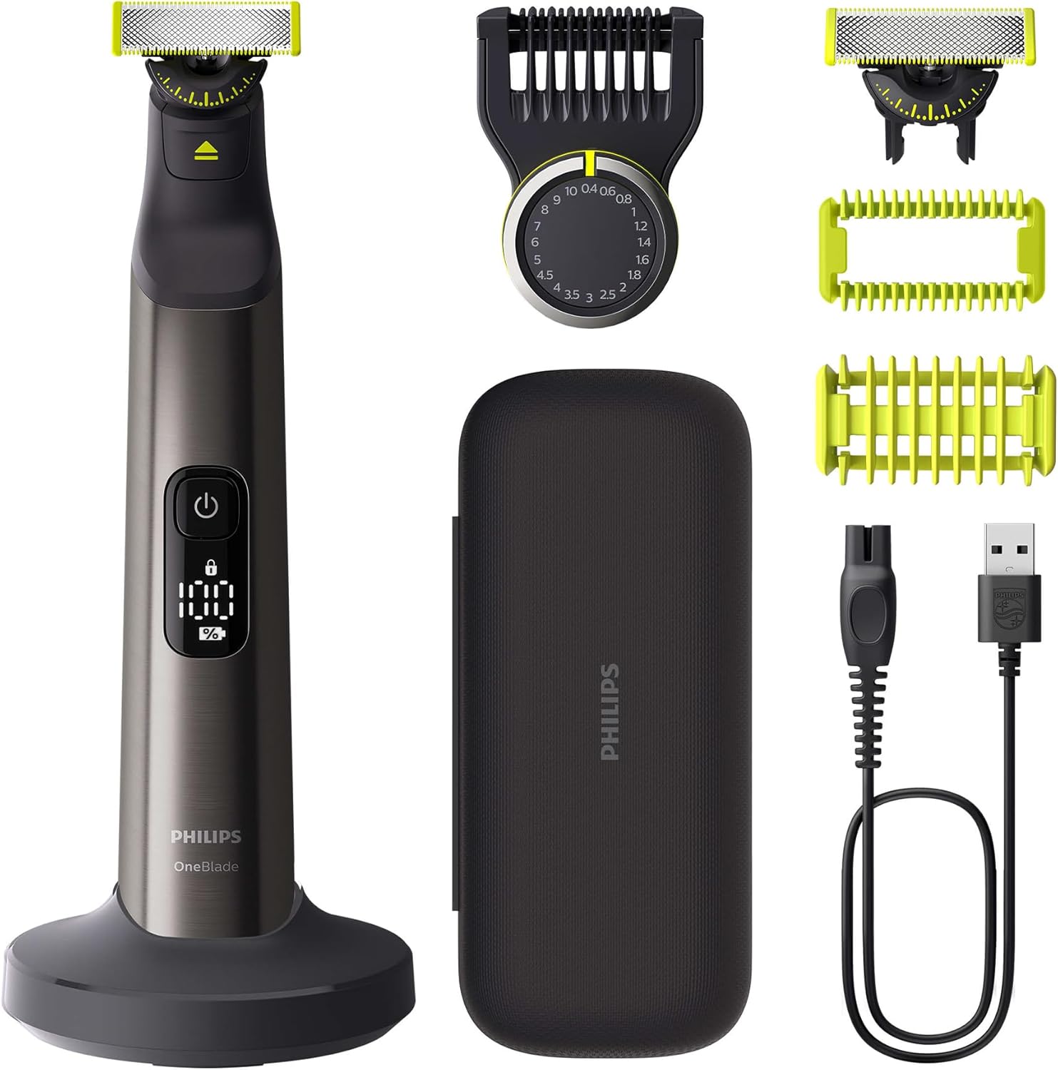 Philips OneBlade Pro 360 Authentic Face + Body - Electric Beard Trimmer, Shaver and Trimmer, 1 x 360 Blade, 1 x Comb with 14 Cutting Heights, 1 x Body Kit, 1 x Charging Stand, QP6652/30