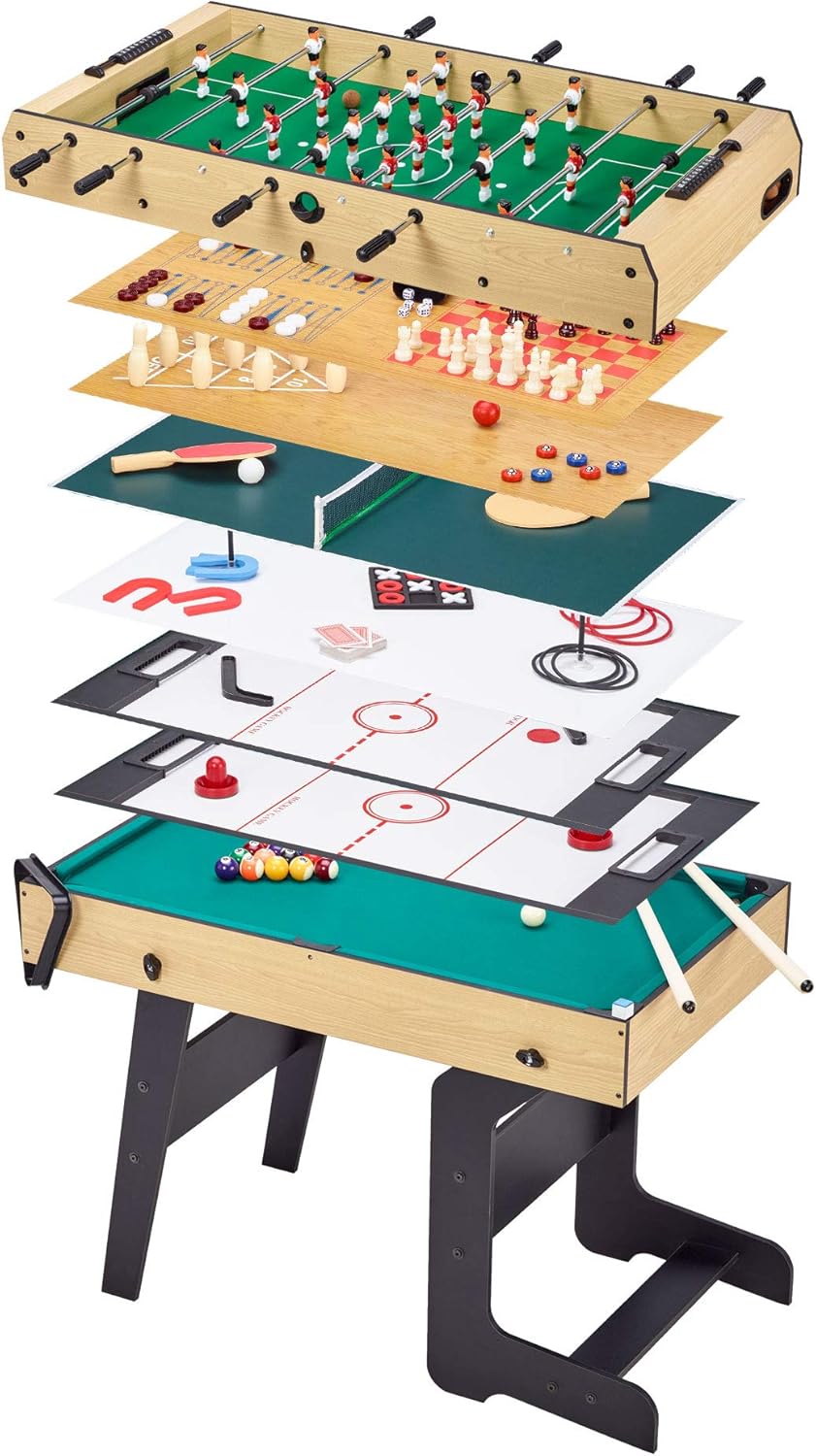 Kangui 16 in 1 Folding Multi Game Table for Teenagers – Foot, Ping Pong, Billiards, Bowling, Paddles, etc.