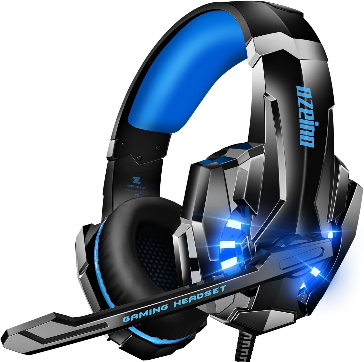 Ozeino Gaming Headphones, Gaming Headset for PS5, 3D Stereo Sound, Headset with Microphone Noise Cancelling, Headphones with 3.5 mm Jack, Gaming Headset for PC PS4 Xbox Switch, Black and Blue