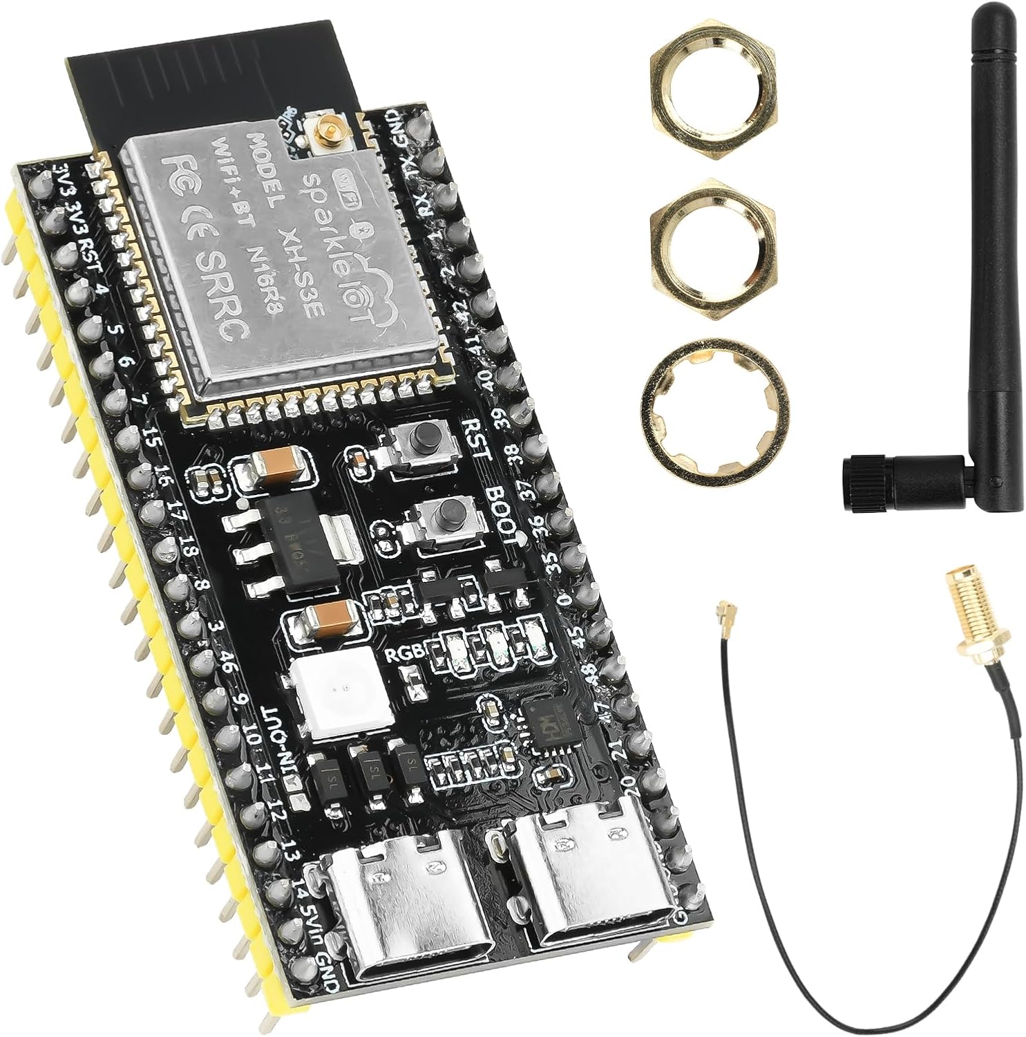 Heemol ESP32 S3 N16R8 DevKitC-1 ESP32 S3 Development Board Module with WiFi, Bluetooth 5.0 for Arduino, USB C Connectable Antenna with 2.4G Antenna + IPEX Antenna