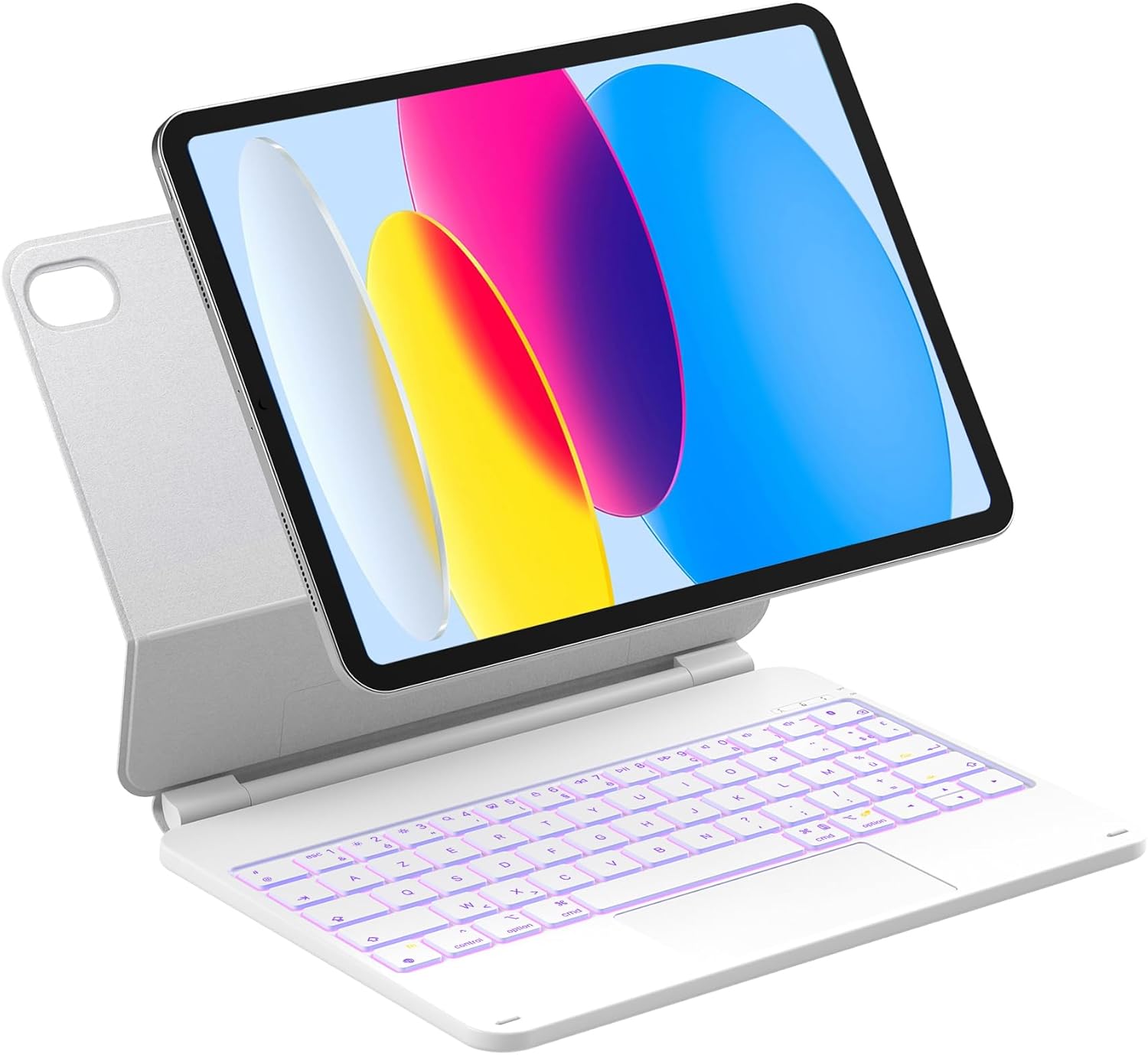 Inateck Magnetic Keyboard Case for iPad 10th Generation 10.9 Inch/11th Generation 2025 A16 11 Inch: Floating Stand, 7 Color Backlight and Trackpad, KB09119-10, White