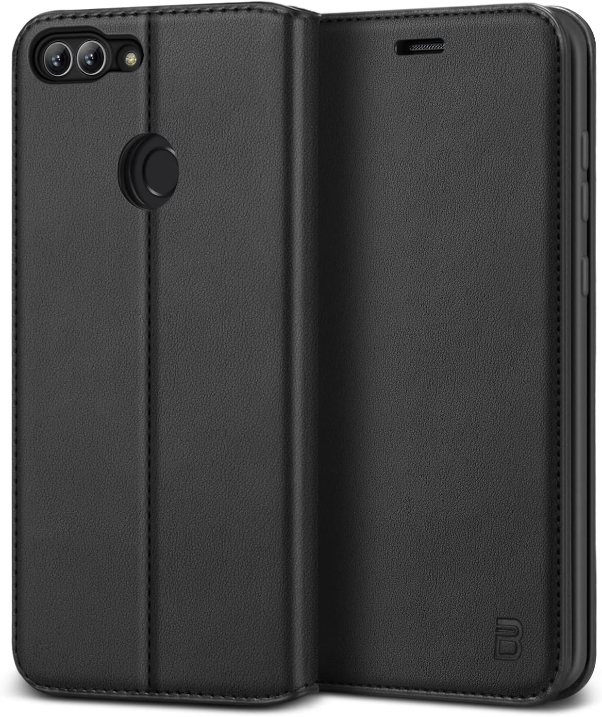 BEZ Case for Huawei P Smart, Huawei P Smart Premium Leather Flip Case Wallet, Flip Case with Credit Card Holder, Magnetic Closure, Black