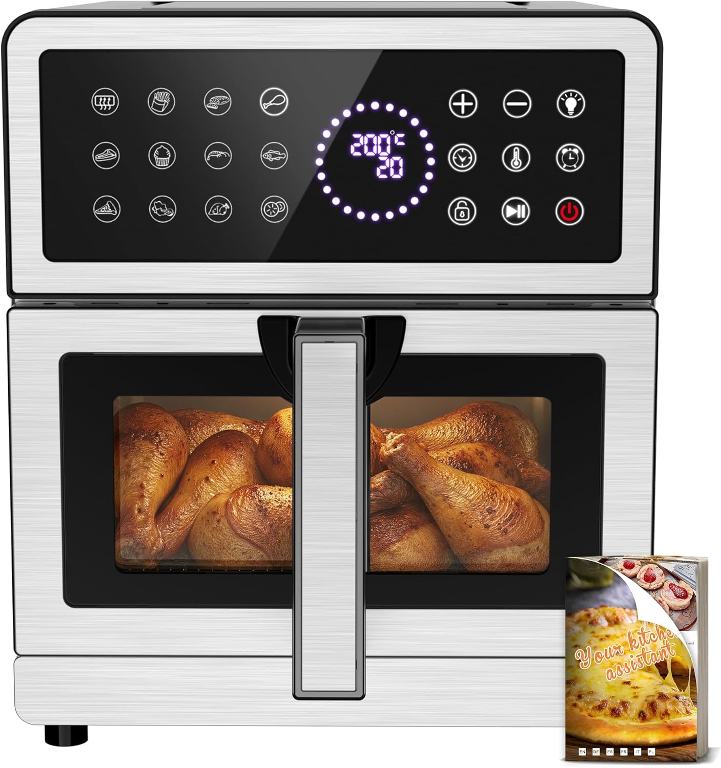 Air Fryer 8L XXL | Oil Free Deep Fryer High/Low Heating Element, Visual Airfryer Integrated Light 12 Programs 2150W Metal Body, Hot Air Fryer With Recipe Max 200°C Family Use