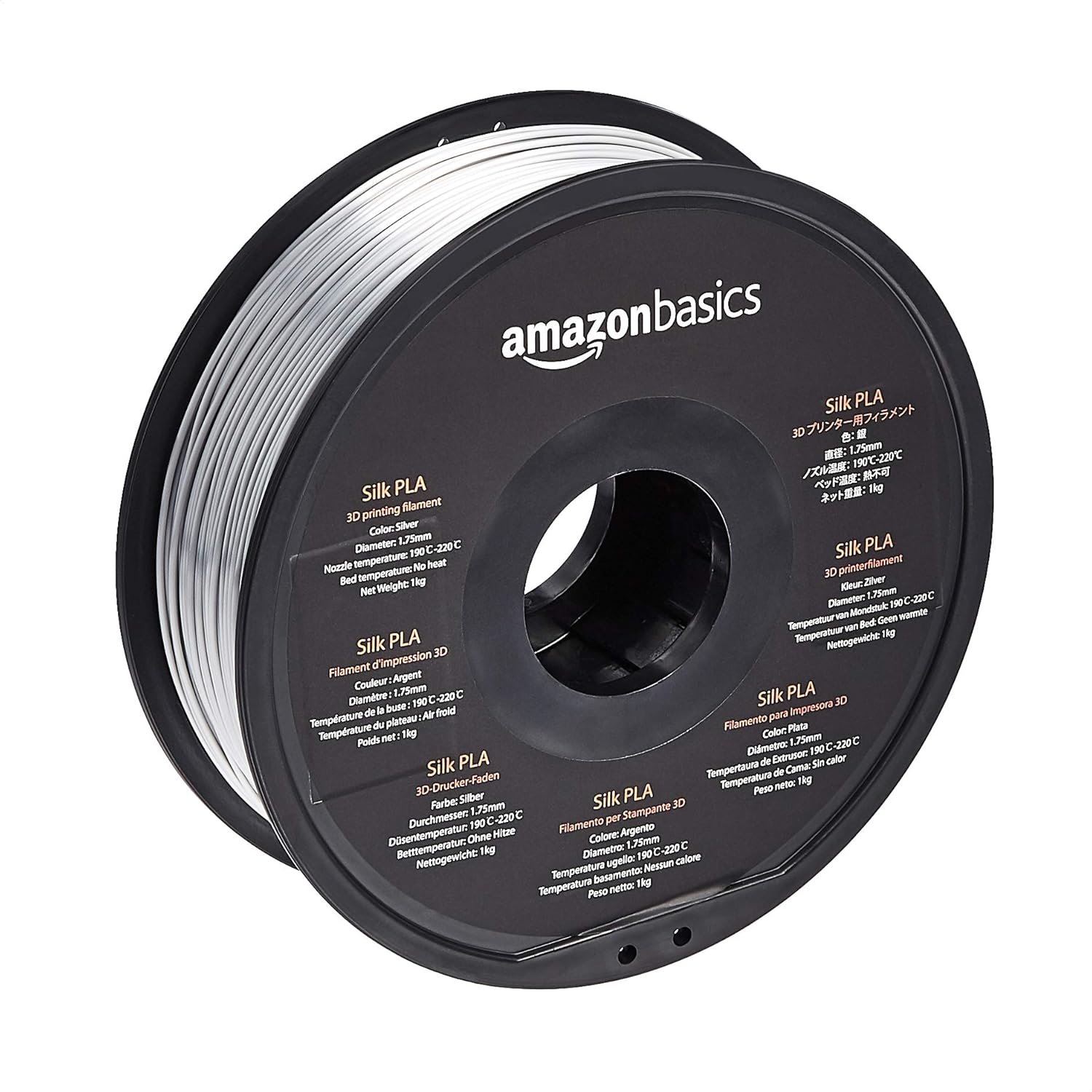 Amazon Basics PLA 3D Printer Filament, 1.75mm Diameter, Silk Silver, 1kg Spool