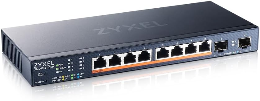 Zyxel 8-Port Multi-Gig 2.5G Cloud/Smart Managed PoE++ @130W | with 8 x PoE++(60W)| 2 x 10G SFP+ |Desktop or Wall Mount [XMG1915-10EP]