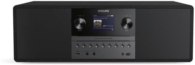 Philips TAM6805 50W All-in-One Micro Music System with Internet Radio, Bluetooth, Spotify Connect, USB, CD Player, Dab+, FM, Bass Reflex Speakers - Compact Home and Bure Audio System
