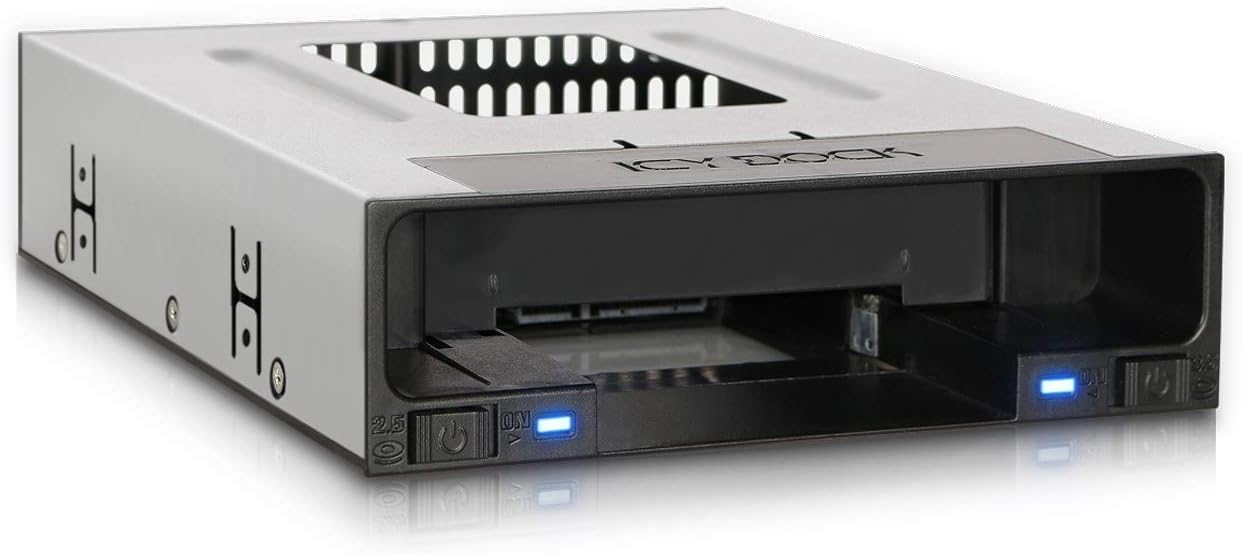 ICY DOCK flexiDOCK MB795SP-B Hot Swap Rack Docking Station for 1 SSD / HDD 2.5 Inch SATA and 1 HDD 3.5 Inch SATA / SAS Hard Drive without Tray for 5.25 Inch Bay