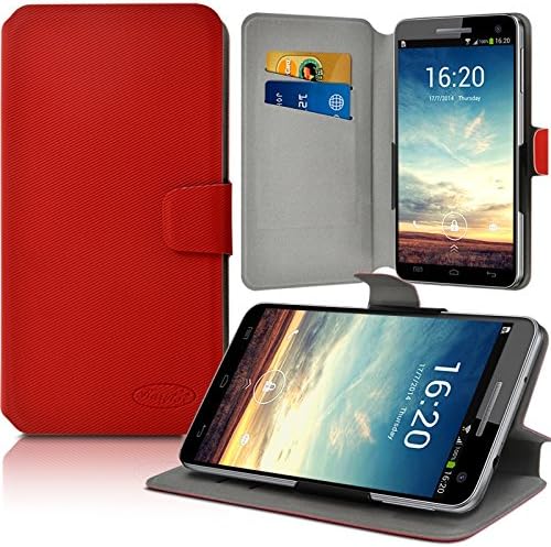 Seluxion Universal Case Cover with Card Holder Stand L Red for Alcatel Pop 4-6 Inch Smartphone