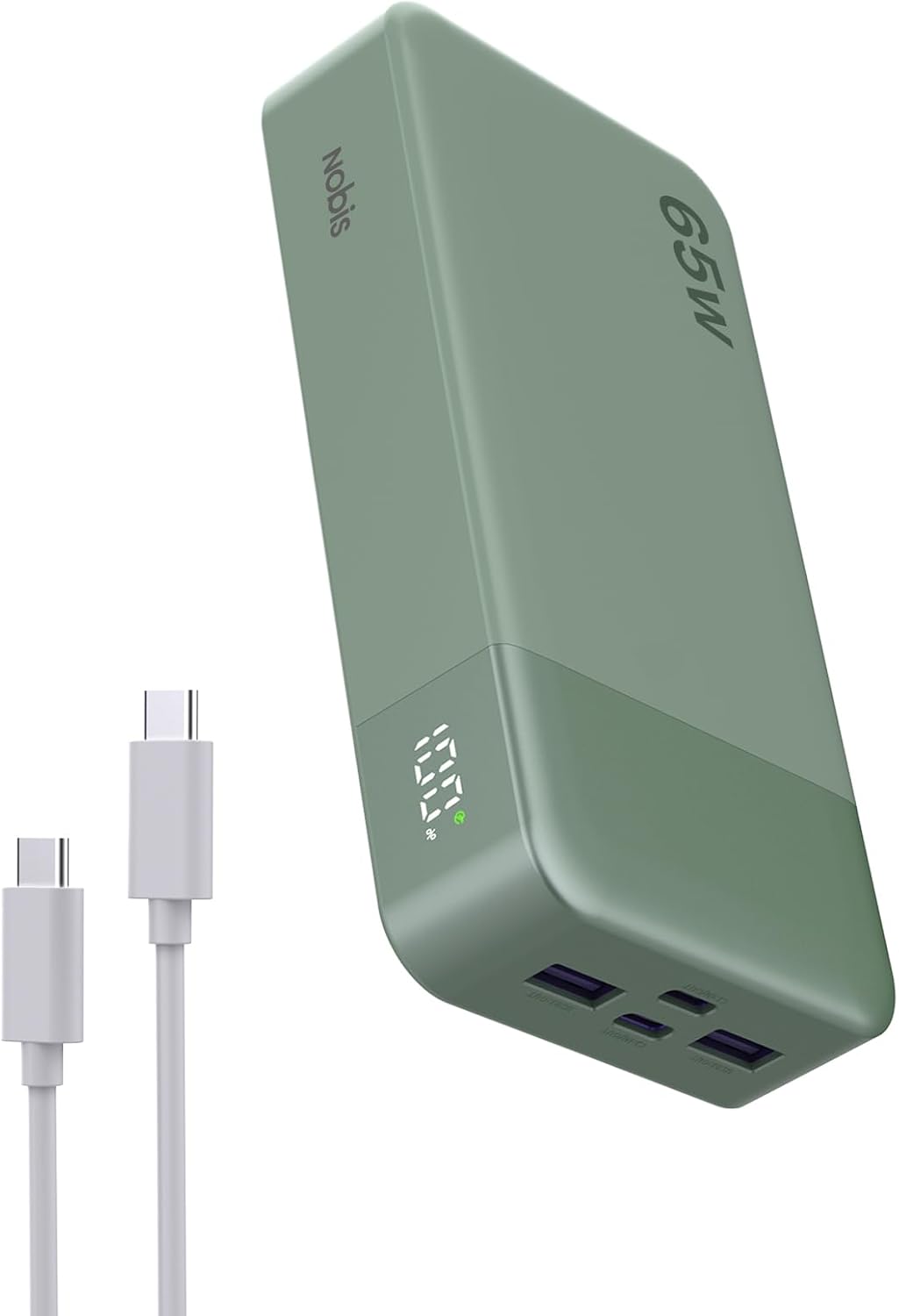 NOBIS 65W External Battery 20000mAh, External Battery Quick Charge PD QC, 2 x USB-C (in/Out) & 2 x USB-A Power Bank with Digital Display for Laptop, Phone, Tablet, Headphones