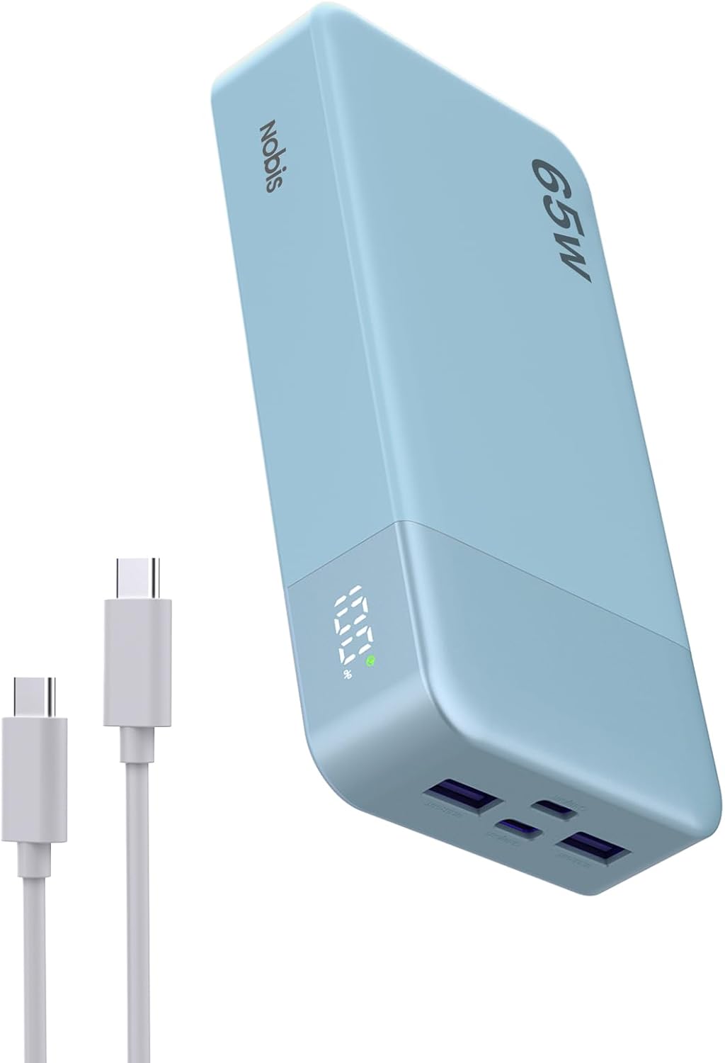 NOBIS 65W Batterie Externe 20000mAh, Batterie Externe Charge Rapide PD QC, 2*USB-C (in/Out) & 2*USB-A Power Bank avec écran Digital pour Ordinateur Portable, téléphone, Tablette, écouteurs