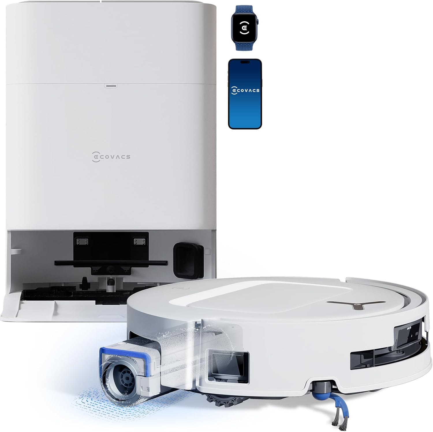 ECOVACS DEEBOT T80 Omni Robot Vacuum Cleaner, 18,000 Pa, Instant Automatic Cleaning OZMO Roller, ZeroTangle 3.0, Wash in Hot Water 40-75°C, Hot Air Dry, White