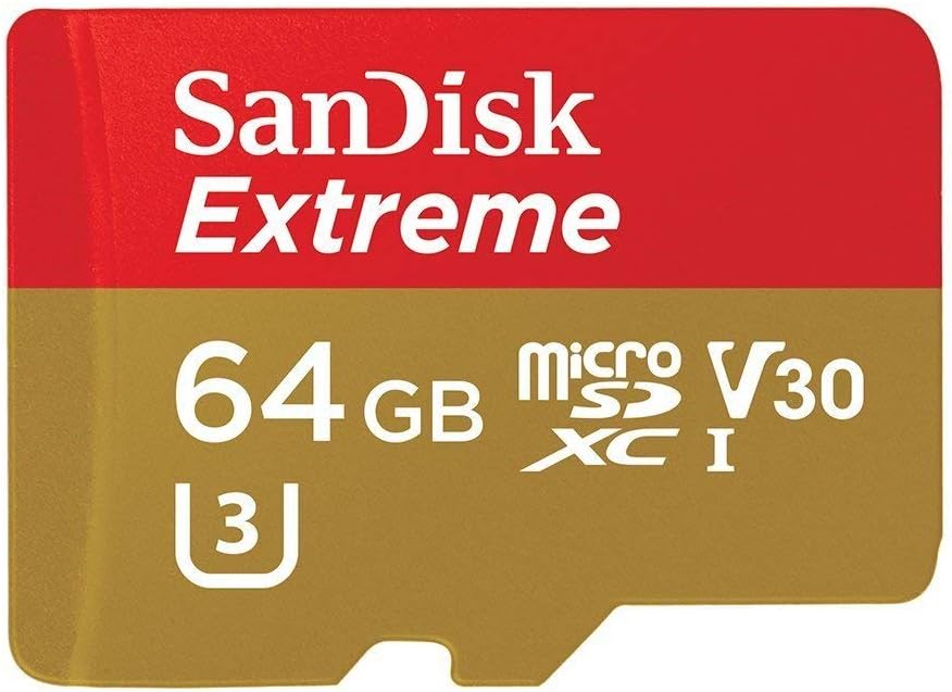 Sandisk Extreme 64GB MicroSDXC Memory Card + SD Adapter up to 90MB/s, Class 10, U3, V30