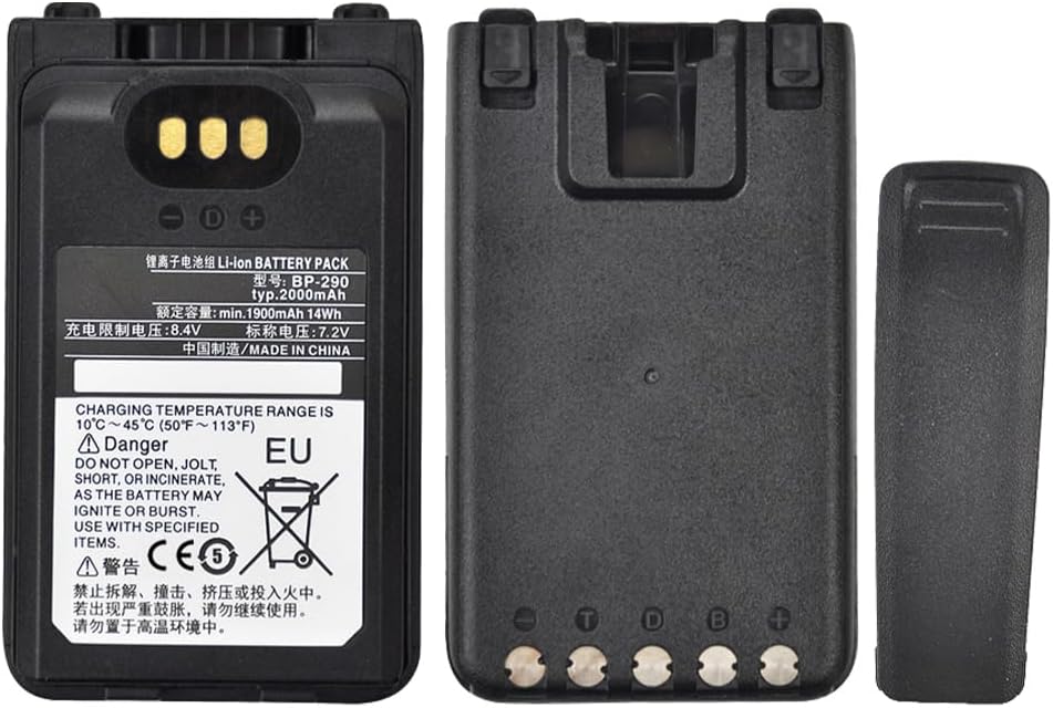 Li-ION Battery 7.2V 2000mAh BP-290 for Icom IC-F52D IC-F62D IC-M85 Two-Way Radios Replacement Battery with Belt Clip