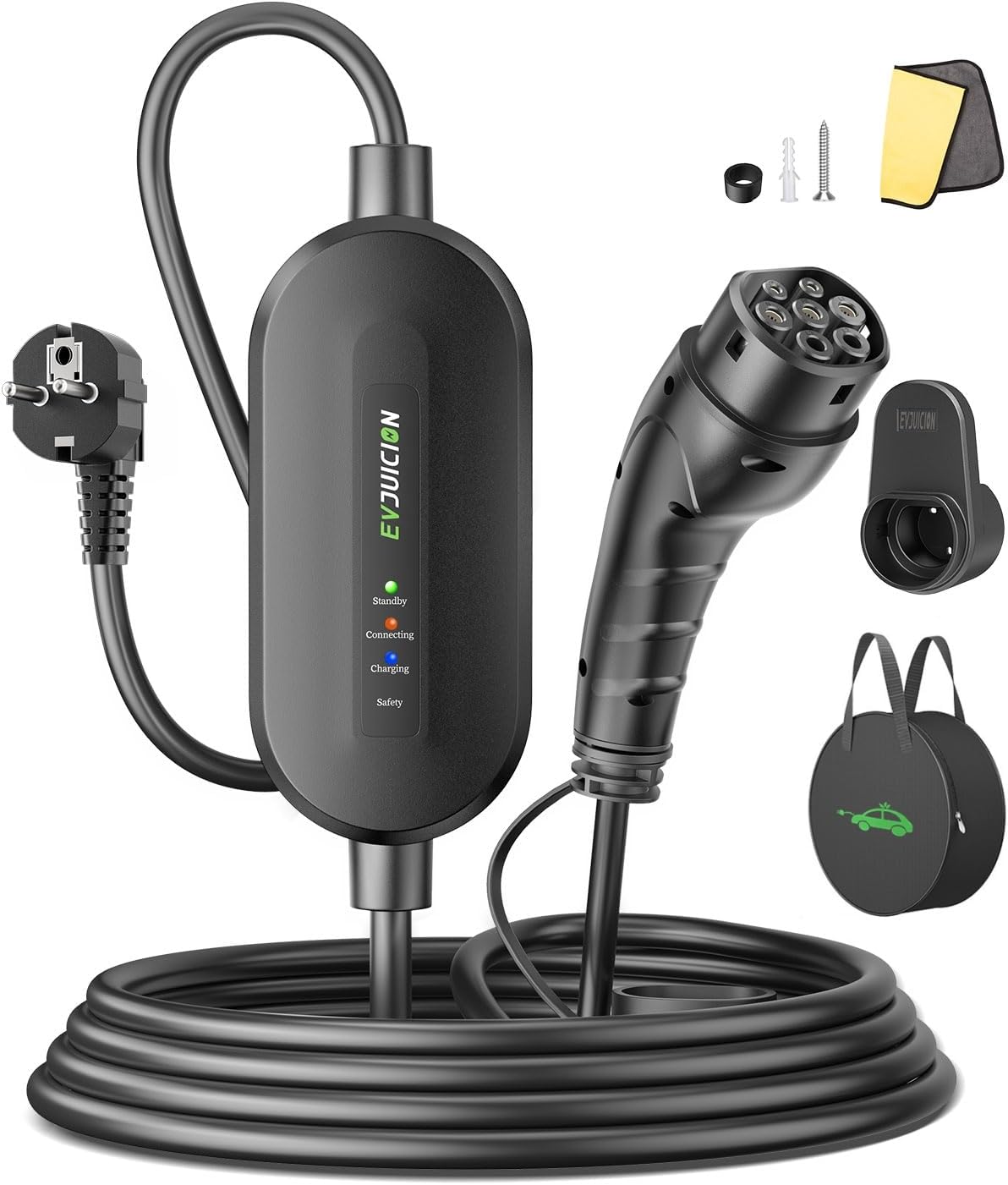 Evjuicion Electric Car Charger 16A [3.68kW, 6m] EV Charger Type 2, Domestic Electric Car Charging Cable with LED Indicators, IP67 Portability Cable Electric Car with Bag