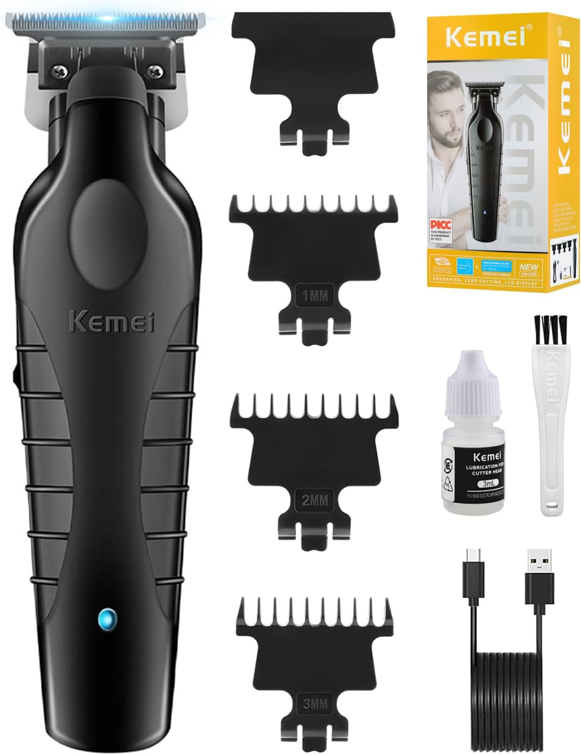 KEMEI 2299 Professional Cordless Hair Clipper Men Electric Male Beard Trimmer T Blade Zero Gap For Men