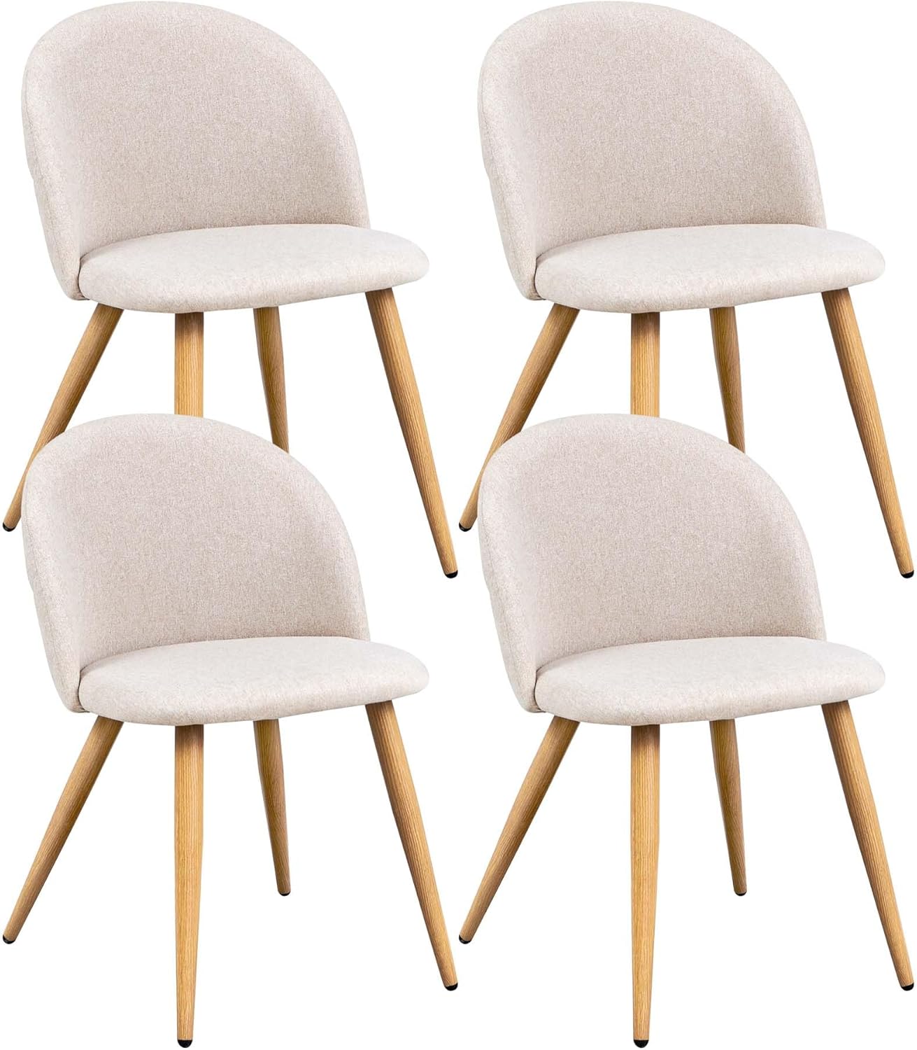 Set of 4 Dining Chairs Beige Fleece Modern Upholstered Furniture Scandinavian Dining Chair Comfortable Armchair Oak Look