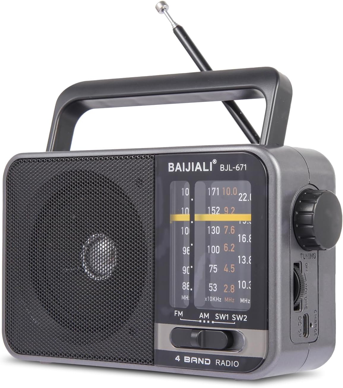 Portable AM/FM Radio with Powerful Speaker - Battery Operated or USB Radio - Compact Survival Radio Transistor for Home, Outdoor, Travel and Weather (Model BJL-671)