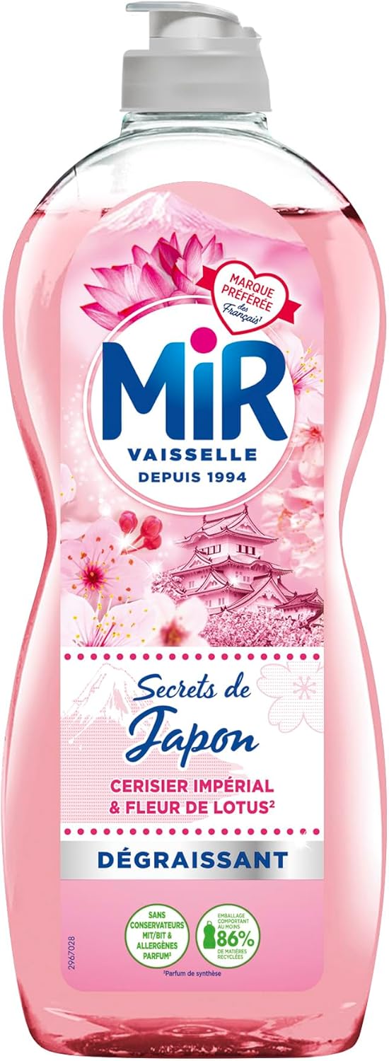 Mir Dishwashing-Up Liquid, Secrets of Japan, Imperial Cherry and Lotus Flower, Degreasing, No Preservatives or Allergenes Perfume, 680 ml