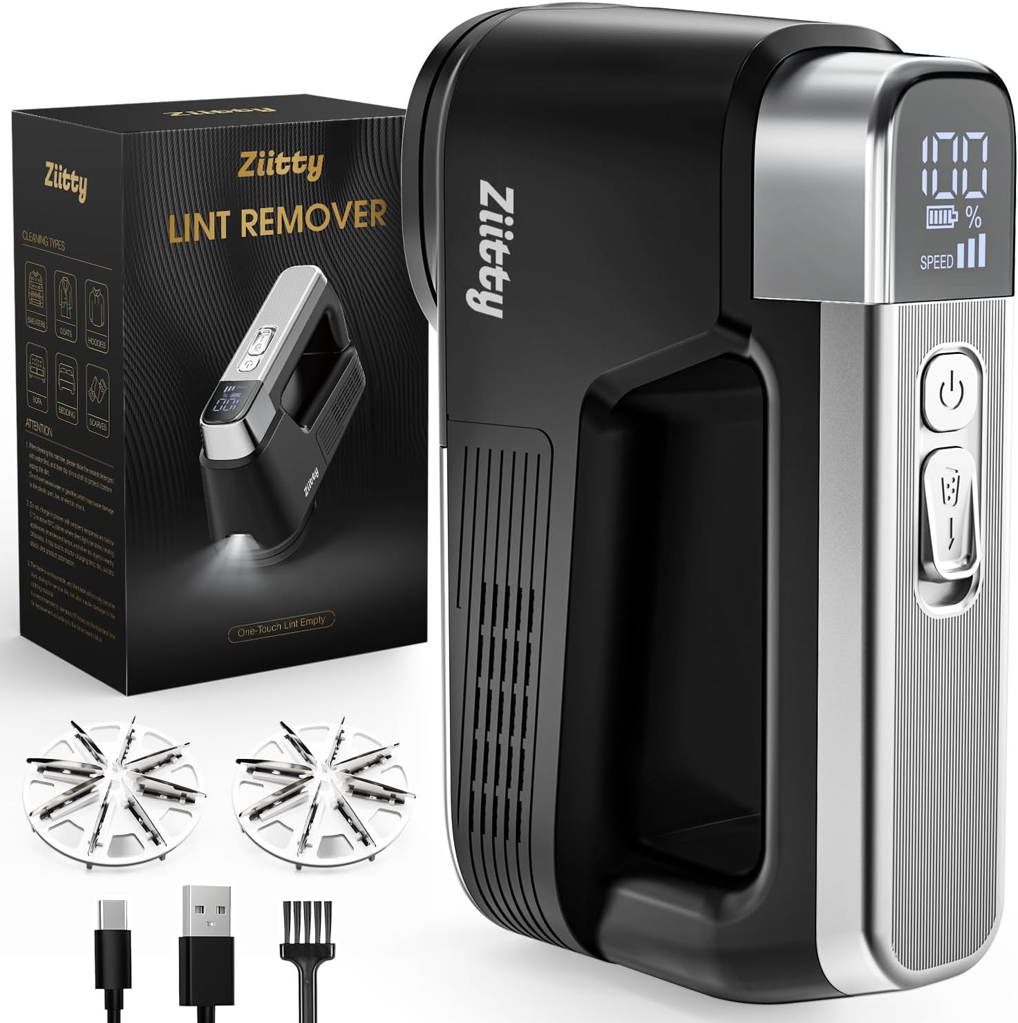 Ziitty Electric Pill Shaver – The Flagship Model, One-Touch Lint Emptying, 8 Efficient Blades, LED Light, 3 Speed, Rechargeable Lint Remover for Clothes and Home