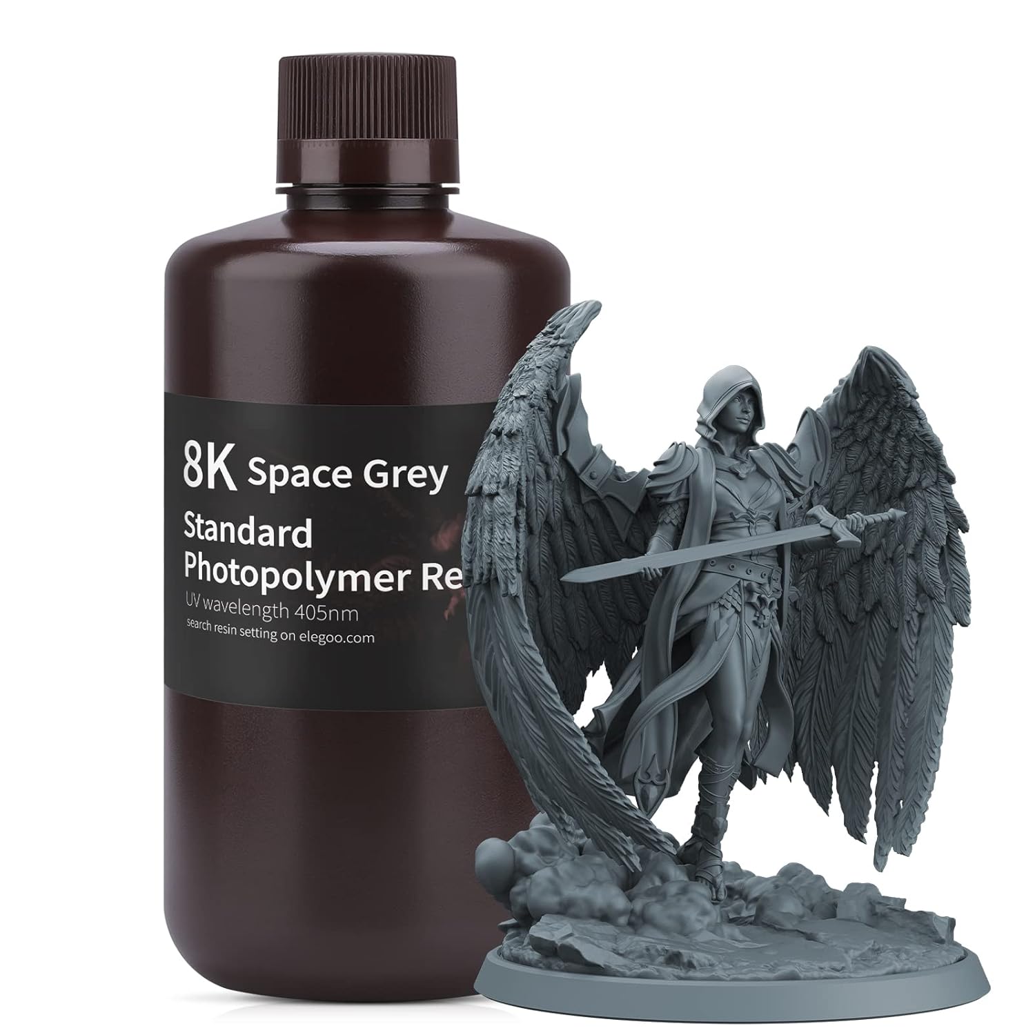 ELEGOO Standard Resin 8K UV 405nm Rapid Photopolymer Resin for 8K LCD 3D Printers Saturn 2, Sky Grey 1000G