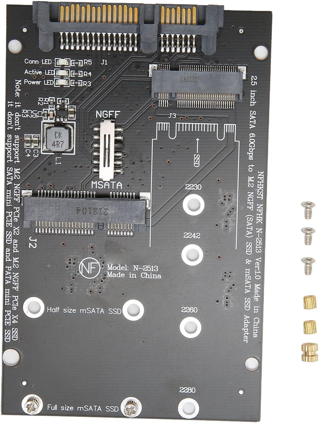 M.2 to SATA Converter Adapter, SATA M.2 + MSATA to SATA Fast Transmission Speed Convenient PCB Card MSATA Hard Drive Adapter for Computer