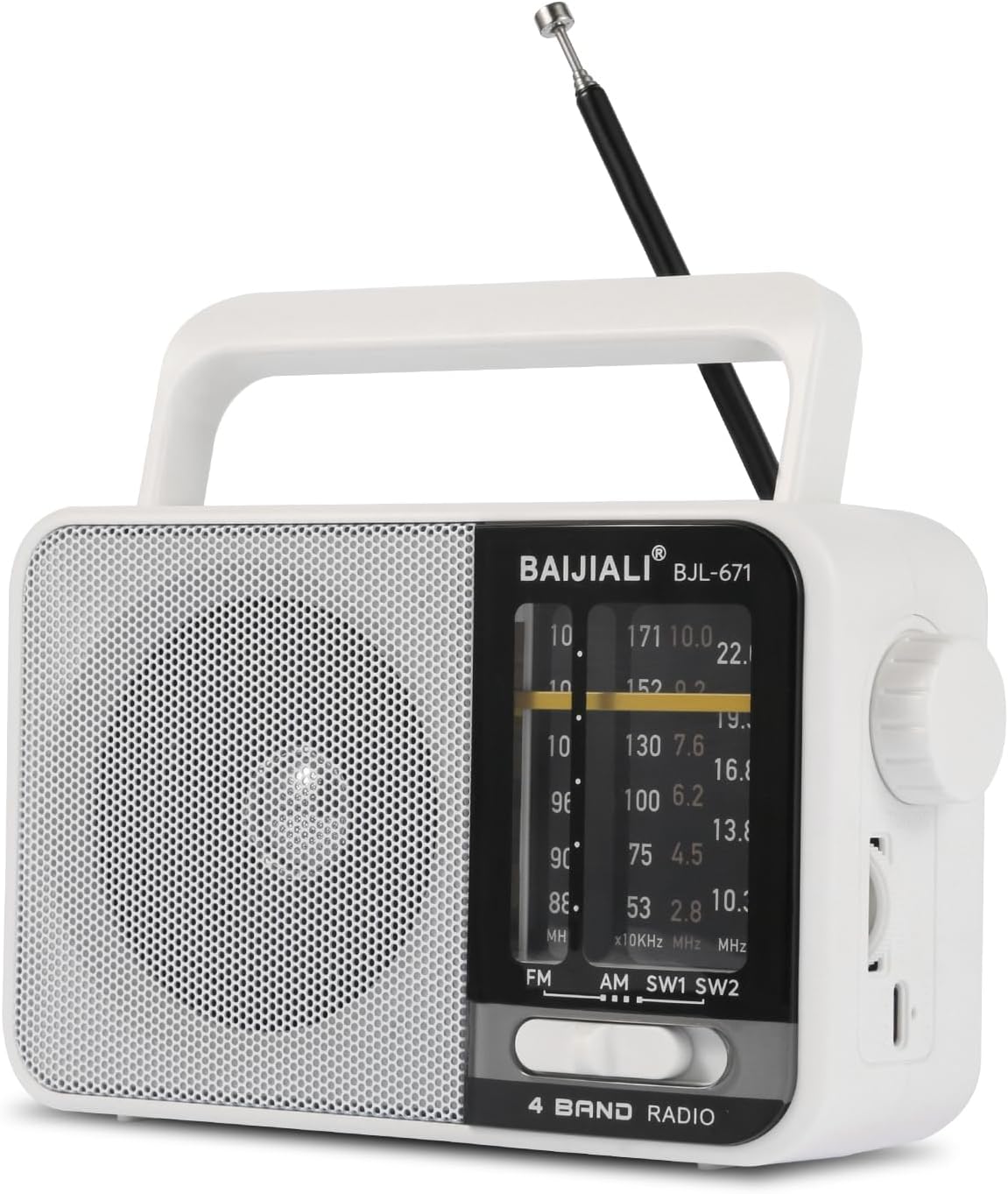 Portable FM/AM Radio with Powerful Speaker, Transistor Radio (Battery or USB Powered) for Indoor, Outdoor and Emergency Use (White)