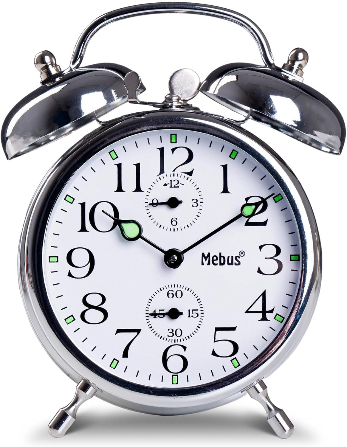Mechanical alarm clock with classic ringtone, illuminated hands: impossible to give more retro style. Colour: silver