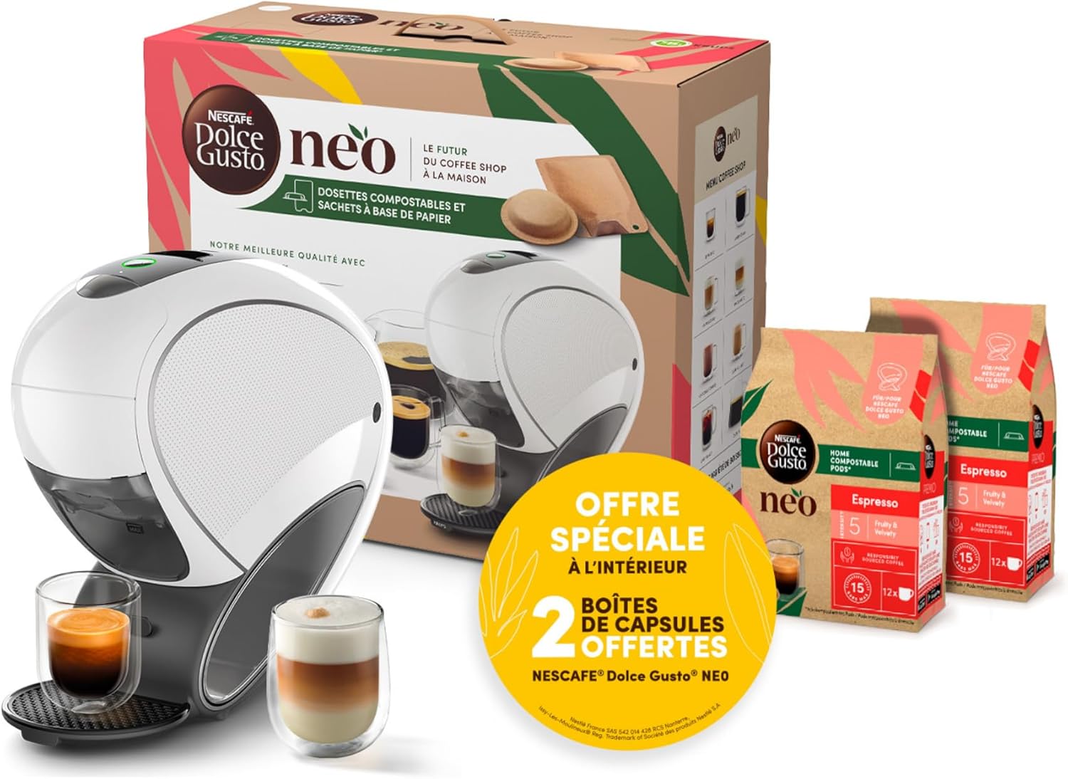 Nescafé Dolce Gusto Krups Coffee maker, Compostable pods and recyclable paper-based bags, Connected, Neo White, YY5499FD