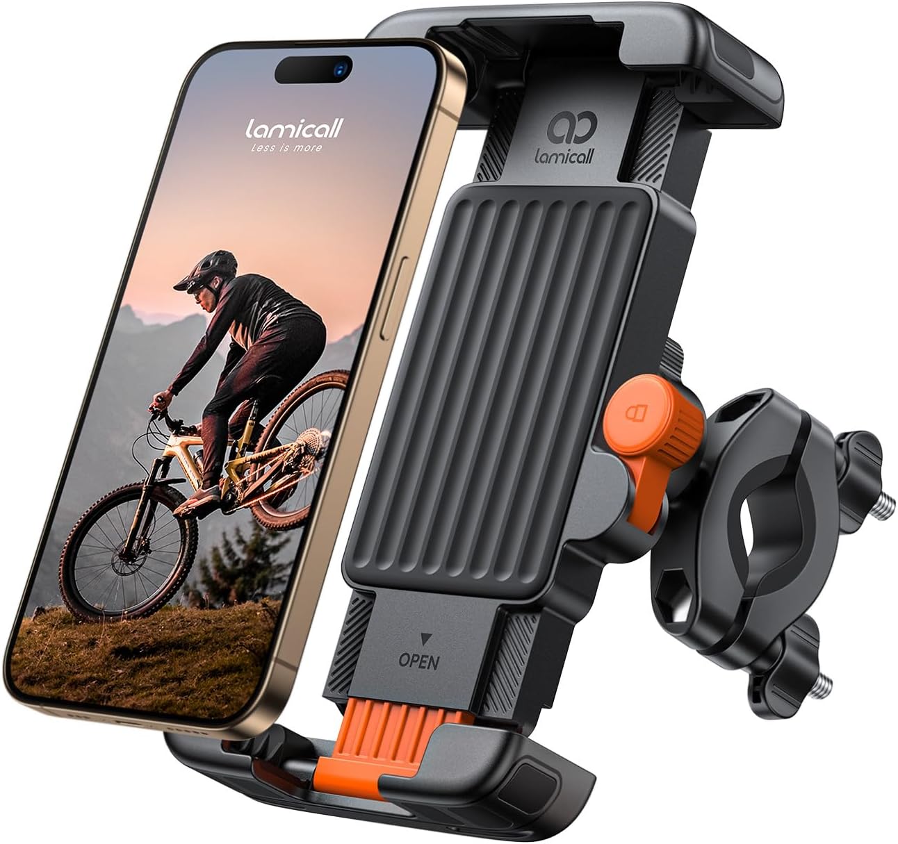 Lamicall Bike Phone Holder – [1S Lock/Unlock] 360° Rotation, Motorcycle Phone Holder with Silicone Protection for iPhone 17/16/15 Pro Max, Galaxy S25 S24 Ultra, 6-7 Inch Smartphone